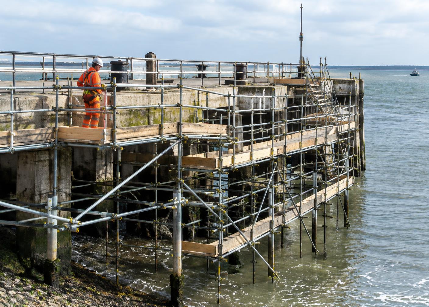 Marine scaffold access around a coastal jetty