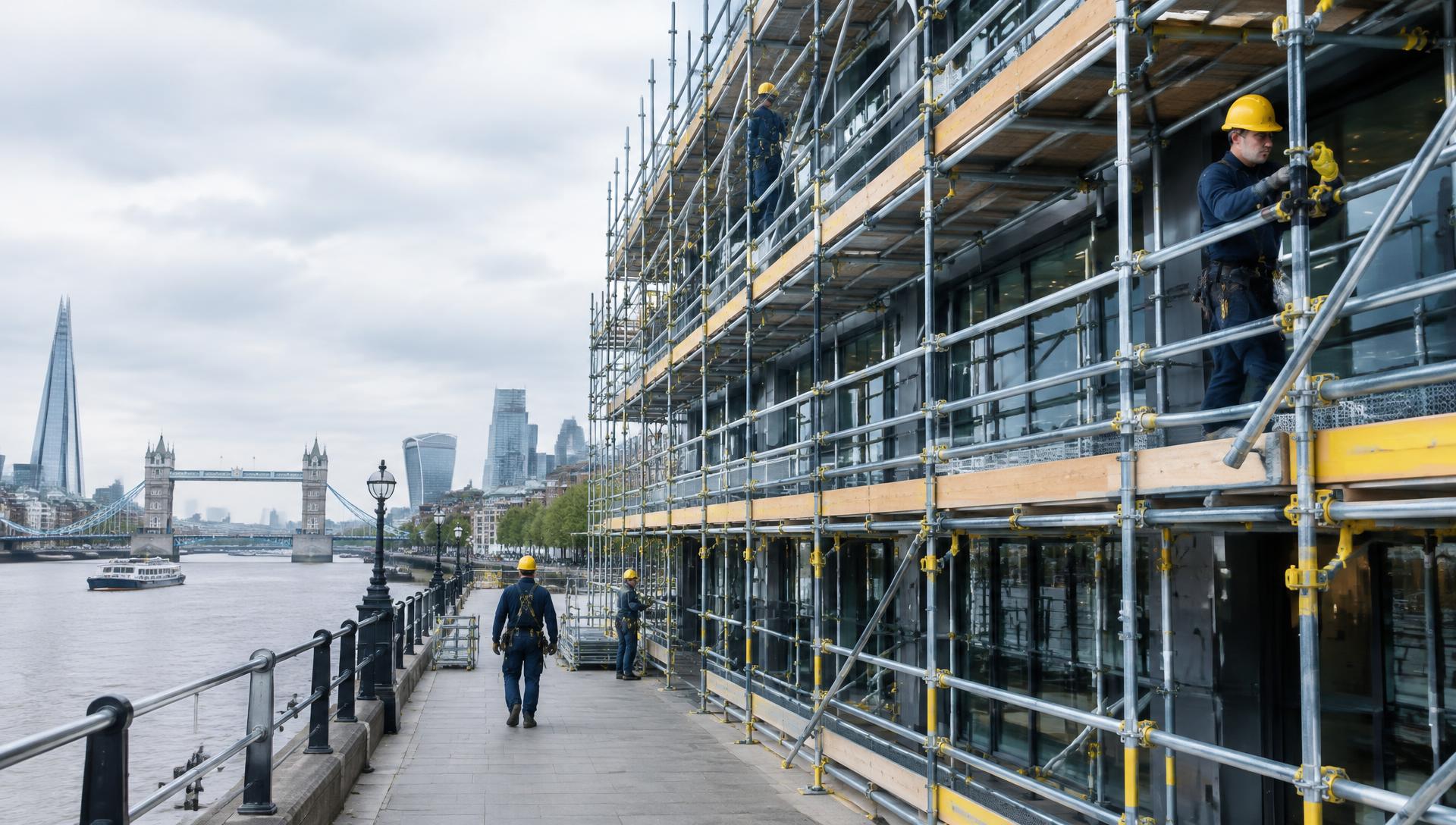 Haggar scaffold installation on a London riverside building